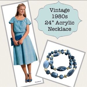 Vintage 80s Blue Acrylic Necklace
